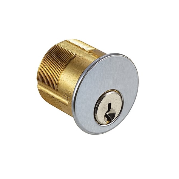 Keyed Alike K2 1-1/8in 5 Pin Mortise Cylinder, Schlage C Keyway and Standard Cam Satin Chrome